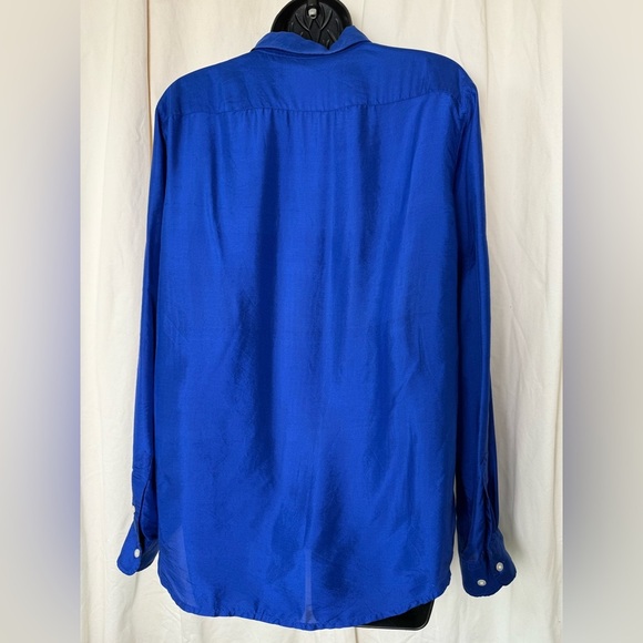 Lauren Ralph Lauren Women's Sz 12 100% Silk Royal Cobalt Blue Button Down Blouse - Picture 4 of 6